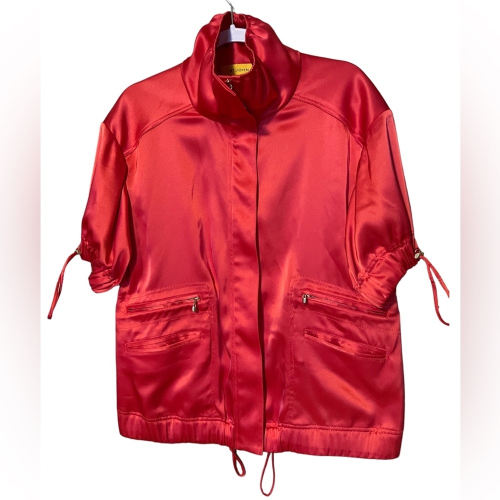 St. John Red Satin Short Sleeve Jacket - image 1